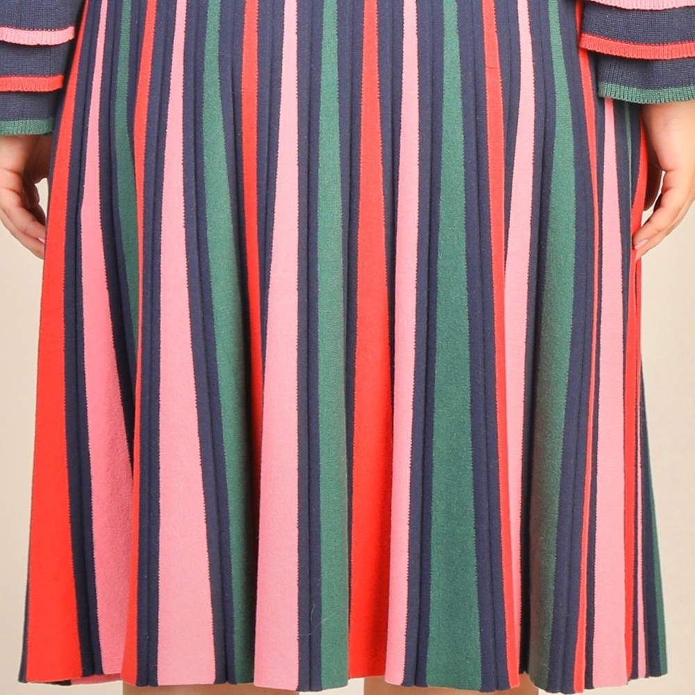 NWT Skies Are Blue Plus Size Navy Blue Knit Multicolored Pleated Midi Skirt - Picture 4 of 5